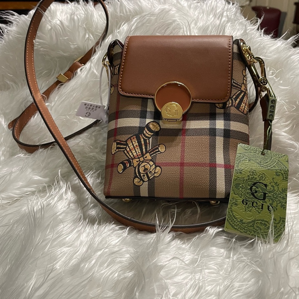 GCIC  Brown Plaid Crossbody Bag
